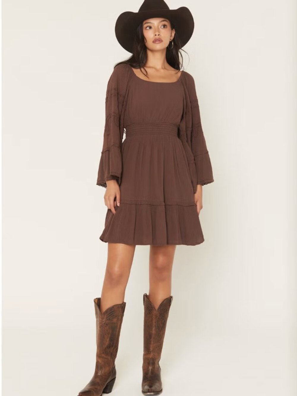 Shyanne Women's Highlands Bell Sleeve Western Embroidered Mini Dress
